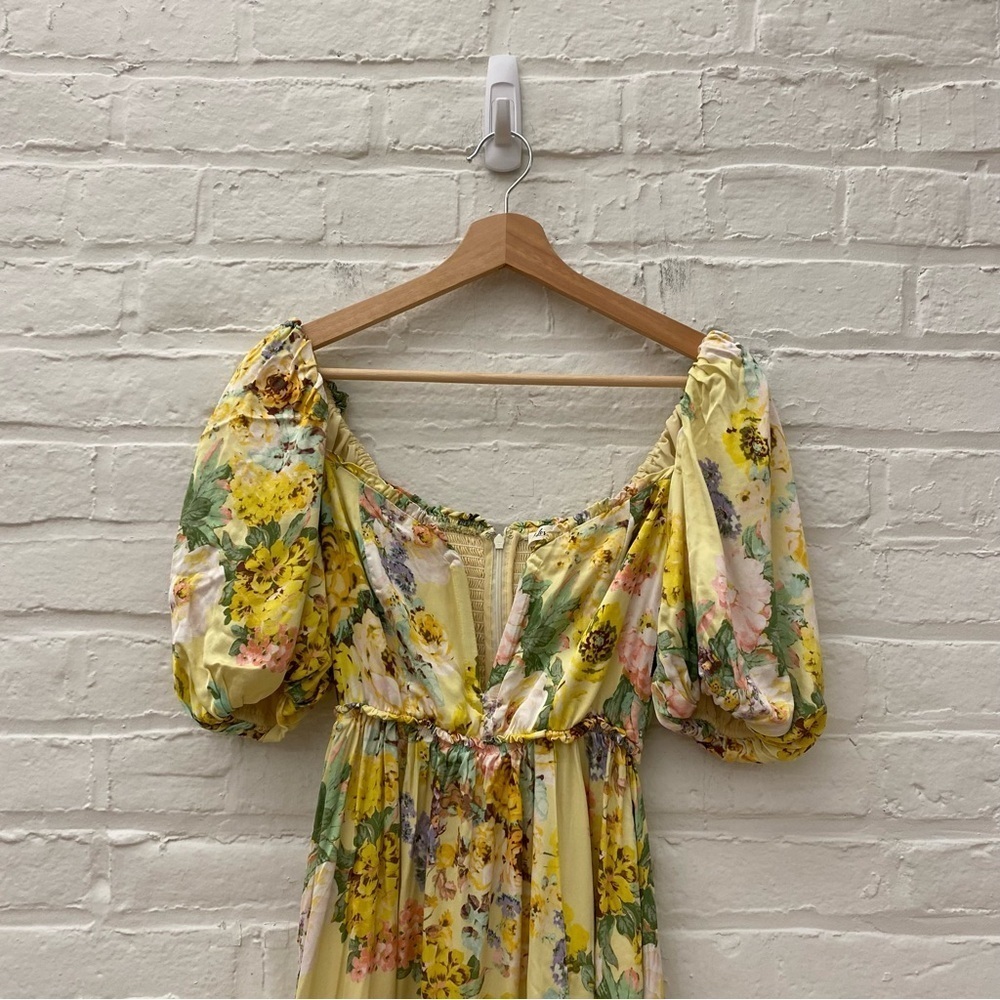 For Love‎ & Lemons || Leigh Floral Midi Dress Plunge V-Wire Yellow Small - Picture 8 of 12
